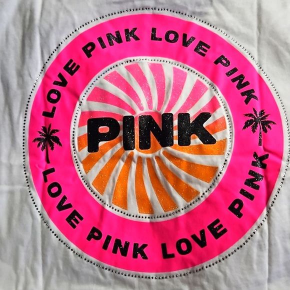 PINK EVERYDAY BLING CAMPUS SHORT SLEEVE T-SHIRT. VICTORIA'S SECRET PINK BLING XS - Picture 4 of 9